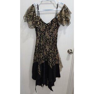 Vintage 80s Nuance Black/Gold Tulle Dress Choppy Hem Stevie Nicks Fairy Witchy 8